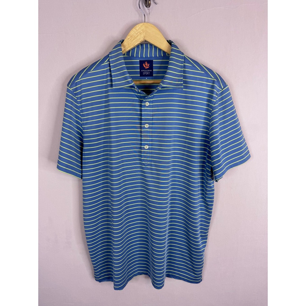 Donald Ross Sport Mens Blue Lime Green Striped Golf Polo Shirt Size M RN127277